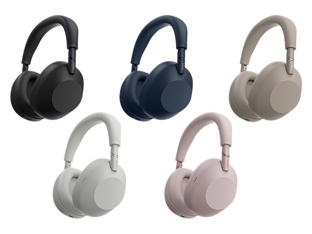 Sony WH-1000XM6 headphones in five color options, three-quarter view
